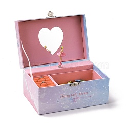 Hand Crank Musical Jewelry Cardboard Boxes, Storage Boxes with Pink Dancer and Mirror inside, for Girl's Gift, Rectangle with Word Fairy Tale Dream, Light Blue, Unicorn Pattern, 18x13x10cm(CON-M008-03B)