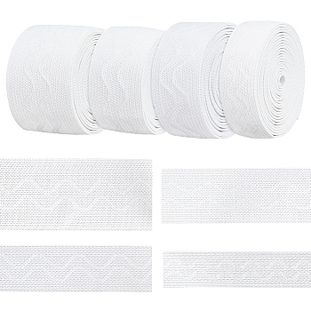 8 Yards 4 Styles Polyester Non-Slip Silicone Elastic Gripper Band for Garment Sewing Project, Flat with Wave, White, 20~38x1mm, about 2 yards/style