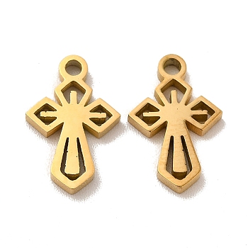 304 Stainless Steel Charms, Laser Cut, Religion Cross Charms, Golden, 12.5x8x1.5mm, Hole: 1.4mm
