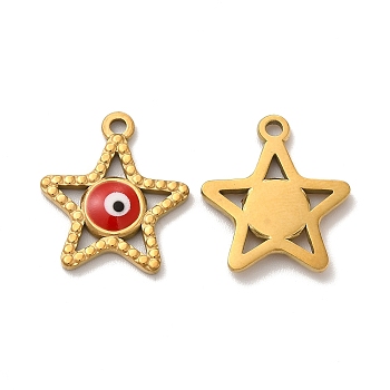 Vacuum Plating 201 Stainless Steel Pendants, Real 18K Gold Plated, Star Charms with Enamel Evil Eye, Red, 20x17.5x2.5mm, Hole: 2mm