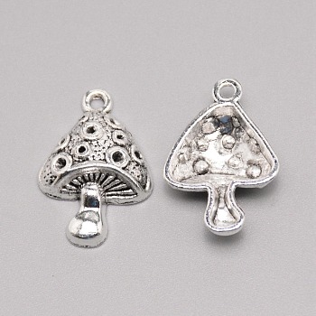Tibetan Style Alloy Pendants, Mushroom, Antique Silver, 26x18x5.5mm, Hole: 2mm