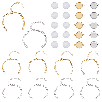 Unicraftale DIY Blank Dome Flat Round Link Bracelet Making Kit, Including 304 Stainless Steel Paperclip Chains Bracelet Making & Cabochon Connector Settings, Glass Cabochons, Golden & Stainless Steel Color, 30Pcs/box
