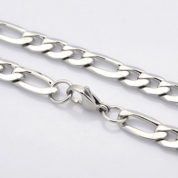 Trendy Unisex 304 Stainless Steel Figaro Chain Necklaces, with Lobster Clasps, Faceted, Stainless Steel Color, 22.4 inch(56.9cm)