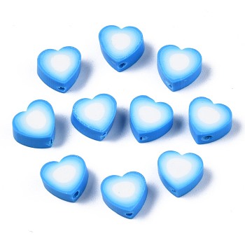 Handmade Polymer Clay Beads, Heart, Dodger Blue, 9x9~10x4~5mm, Hole: 1.5mm