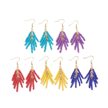 Baking Paint Glass Seed Beads Dangle Earrings, with Golden Plated Brass Earring Hooks, Mixed Color, 68mm, Pin: 0.6mm