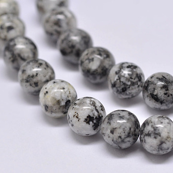 Natural Sesame Jasper/Kiwi Jasper Beads Strands, Round, Gray, 10mm, Hole: 1mm, about 38pcs/strand, 15.5 inch