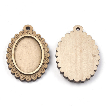 Wooden Pendant Cabochon Settings, Pendant Base, Oval, Bisque, Tray: 25x18mm, 39.5x28.5x5mm, Hole: 2.5mm