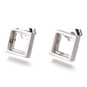 304 Stainless Steel Stud Earring Settings, Rhombus, Stainless Steel Color, 12.2x12.2mm, Pin: 0.6mm, Side Length: 8.8mm