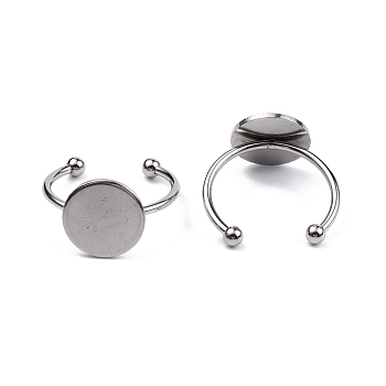 Stainless Steel Open Cuff Finger Ring Finding, Pad Ring Settings, Stainless Steel Color, Tray: 12mm, US Size 7 3/4(17.9mm), 1.5~3mm