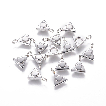 304 Stainless Steel Pendant Cabochon Settings, Triangle, Stainless Steel Color, Tray: 4mm, 11x9x2mm, Hole: 2mm
