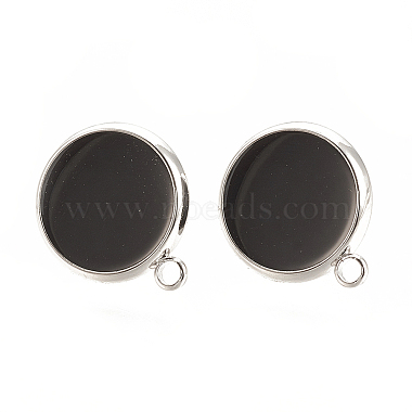 Real Platinum Plated Black Flat Round Brass Stud Earring Findings