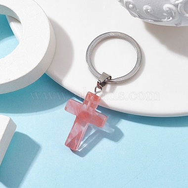 Synthetic Cherry Quartz Glass Keychains(KEYC-JKC00729-01)-2