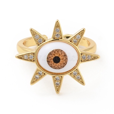 Cubic Zirconia Sun with Evil Eye Open Cuff Ring with Acrylic(RJEW-B042-09G)-2