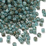 Picasso Glass Cylinder Seed Beads, Round Hole, Turquoise, 4~4.5x3.5~4mm, Hole: 1mm, about 480pcs/bag(GLAA-C044-01D)