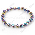 Electroplate Glass Beads Stretch Bracelets for Women Men. Rondelle, Full Plated, Faceted, Colorful, Perimeter: 7-5/8 inch(19.5cm)(BJEW-PH01898)