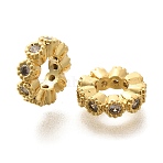 Rack Plating Brass Micro Pave Claer Cubic Zirconia European Beads, Large Hole Beads, Long-Lasting Plated, Lead Free & Cadmium Free, Flower, Flower, 10.5x3mm, Hole: 5mm(KK-H508-15B)