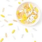 100G Opaque Colours Glass Seed Beads, Round Hole, Rice, Yellow, 12.5x4.5mm, Hole: 0.9~1mm(GLAA-YW0005-23G)