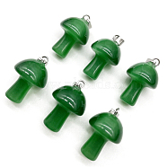 Cat Eye Pendants, with Stainless Steel Finding, Mushroom Charm, Dark Green, 20x15mm(FIND-SZC0010-581)