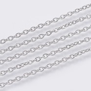 304 Stainless Steel Cable Chains, Soldered, Flat Oval, Stainless Steel Color, 2.6x2x0.5mm(CHS-F006-01D-P)