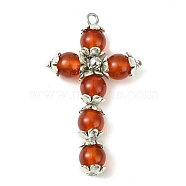 Natural Carnelian Copper Wire Wrapped Pendants, Cross Charms, Platinum, Dyed & Heated, 39x23~24x7mm, Hole: 1.8~2mm(PALLOY-TA00066-03)