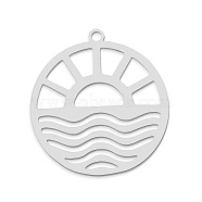201 Stainless Steel Pendants, Laser Cut, Flat Round, Stainless Steel Color, 27x25x1mm, Hole: 1.6mm(STAS-S105-LA737-1)