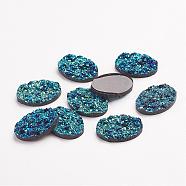 Druzy Resin Cabochons, Oval, Dark Turquoise, 30x20x5mm(CRES-S044-30x20mm-6)