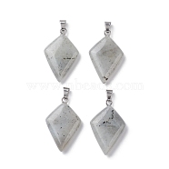 Natural Labradorite Pendants, Kite Charms with Stainless Steel Color Plated Stainless Steel Snap on Bails, 28~28.5x18x5.5~6mm, Hole: 5.5x3.5mm(G-C110-05D-P)