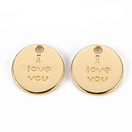 Rack Plating Alloy Charms, Cadmium Free & Lead Free, Flat Round with Word I Love You, Light Gold, 13x1.5mm, Hole: 1.6mm(PALLOY-N155-70-RS)