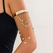 Bohemia Style Tassel Alloy Upper Arm Open Cuff Bangles, Tassel Armband Bangles, Golden, Flat Round, 6-3/4 inch(17.3cm), Inner Diameter: 3 inch(7.5cm)(BJEW-G715-01B-G)