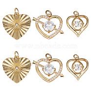 9Pcs 3 Style Brass Micro Pave Clear Cubic Zirconia Pendants, Long-Lasting Plated, Heart, Real 18K Gold Plated, 16~18.5x14~21x1~6mm, Hole: 3.5~4mm, 3pcs/style(ZIRC-BBC0002-13)