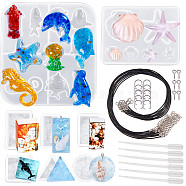 DIY Necklace Makings, with Silicone Molds, Waxed Cotton Cord Necklace Makings and Disposable Plastic Transfer Pipettes, Platinum, 36x36x17mm, 68pcs/set(DIY-SC0007-42)