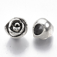 Tibetan Style Alloy European Beads, Large Hole Beads, Cadmium Free & Lead Free, Rose Flower, Antique Silver, 10x11x10.5mm, Hole: 5mm, about 330pcs/1000g(TIBE-S320-092AS-LF)