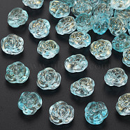 Transparent Glass Beads, Dyed & Heated, with Gold Glitter Power, Rose, Medium Aquamarine, 12.5x14x9mm, Hole: 1.2mm(GLAA-S190-022-D02)