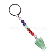 Natural Green Aventurine Angel Pendant Keychain, Chakra Reiki Energy Stone Beaded Keychain for Bag Jewelry Gift Decoration, 11cm(PW-WG23639-03)