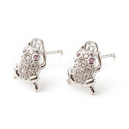 Frogs and Copper Coins Cubic Zirconia Stud Earrings, Lucky Fortune Brass Earrings for Women, Cadmium Free & Lead Free, Platinum, 12x8mm, Pin: 0.8mm(EJEW-A066-03P)