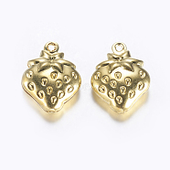 Brass Charms, Strawberry, Golden, 15x11x4mm, Hole: 1mm(KK-E746-15G)