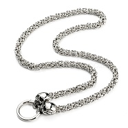 304 Stainless Steel Byzantine Chain Necklace with 316L Surgical Stainless Steel  Skull Clasps, Antique Silver & Stainless Steel Color, 27.76 inch(70.5cm)(NJEW-D046-03AS)