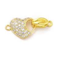 Rack Plating Brass Micro Pave Clear Cubic Zirconia Enhancer Shortener Bails, Hinged Pendant Bails, Long-Lasting Plated, Heart, Real 18K Gold Plated, 27mm, Hole: 2mm(KK-H447-10G)