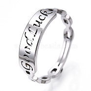 304 Stainless Steel Word Good Luck Adjustable Ring for Women, Stainless Steel Color, US Size 6 1/2(16.9mm)(RJEW-T027-13P)