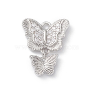 Rack Plating Brass Micro Pave Clear Cubic Zirconia Charms, Double Butterfly Charms, Long-Lasting Plated, Cadmium Free & Lead Free, Platinum, 15x12.5x2.5mm, Hole: 1.4mm(KK-L155-56P)
