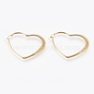 304 Stainless Steel Hoop Earrings, Hypoallergenic Earrings, with Spring, Heart, Golden, 58x49.5x5mm, Pin: 0.6x1mm(EJEW-I213-D-01G)