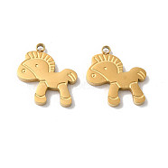 Manual Polishing 304 Stainless Steel Charms, Horse Charms, Real 18K Gold Plated, 14x12.5x1.5mm, Hole: 1.2mm(STAS-P335-42G)