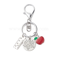 Red Apple Ruler Alloy Charm Keychain, Flat Round with Word Keychain for Teacher's Day Gifts, Red, 9.6cm(KEYC-TA00003)