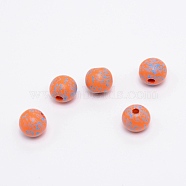 (Clearance Sale)Printed Natural Wood Beads, Round with Blue Flower Pattern, Dark Orange, 15~16mm, Hole: 3.6~4.2mm(WOOD-TAC0007-60D)