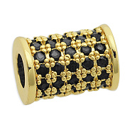 Brass Micro Pave Cubic Zirconia Beads, Column, Light Gold, 9.5x7mm, Hole: 3.5mm, 3pcs/bag(KK-T030-LA834-2X3)