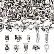 100Pcs 10 Style Tibetan Style Alloy Tube Bails, Loop Bails, Flower & Tube & Rondelle, Antique Silver, 6.5~11.5x6~11x2~8mm, Hole: 1.5~2mm, Inner Diameter: 3~5mm, 10Pcs/style(FIND-SC0008-39)