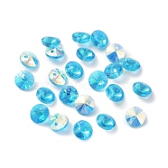 Electroplate Transparent Glass Beads, Half Rainbown Plated, Faceted Bicone, Cyan, 8x4mm, Hole: 0.8mm(EGLA-Z002-AB05)