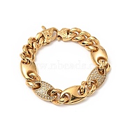 Crystal Rhinestone Coffee Bean Link Chain Bracelet, Ion Plating(IP) 304 Stainless Steel Jewelry for Men Women, Golden, 8-5/8 inch(21.9cm)(BJEW-E009-01G)