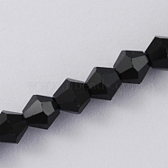 Imitation Austrian Crystal 5301 Bicone Beads, Faceted Glass Beads Strands, Black, 2x3mm, Hole: 0.5mm, about 160~180pcs/strand, 16.54 inch~17.32 inch(42~44cm)(GLAA-S026-2mm-10)