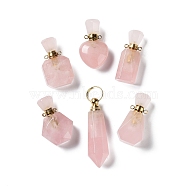 Natural Rose Quartz Perfume Bottle Pendants, with Golden Tone Stainless Steel Findings, Essentail Oil Diffuser Charm, for Jewelry Making, 33~48.5x14~23x11~15mm, Hole: 1.8~2mm(G-A026-10)